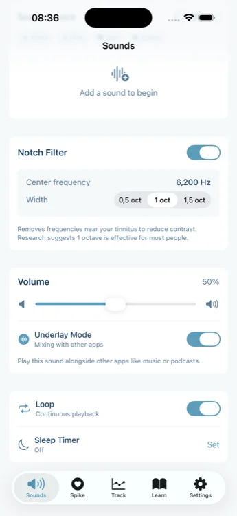 Aurina underlay mode settings showing background playback options